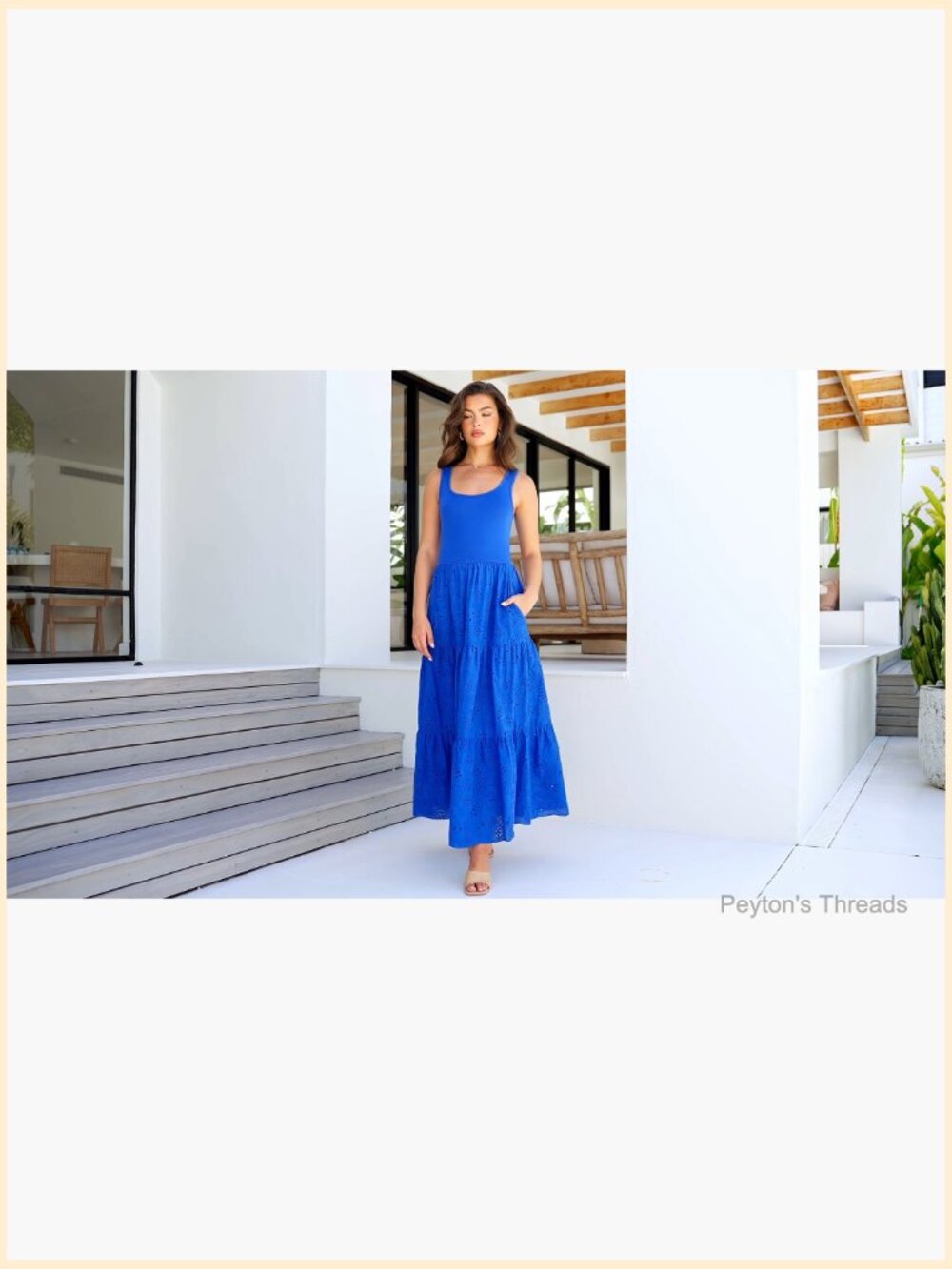 Sleeveless Eyelet Midi Dress with Pockets Casual Flowy Sundress - Picture 7 of 7